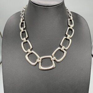 Avenue Silver-Tone Square Link Necklace 19-22" Adjustable Chain